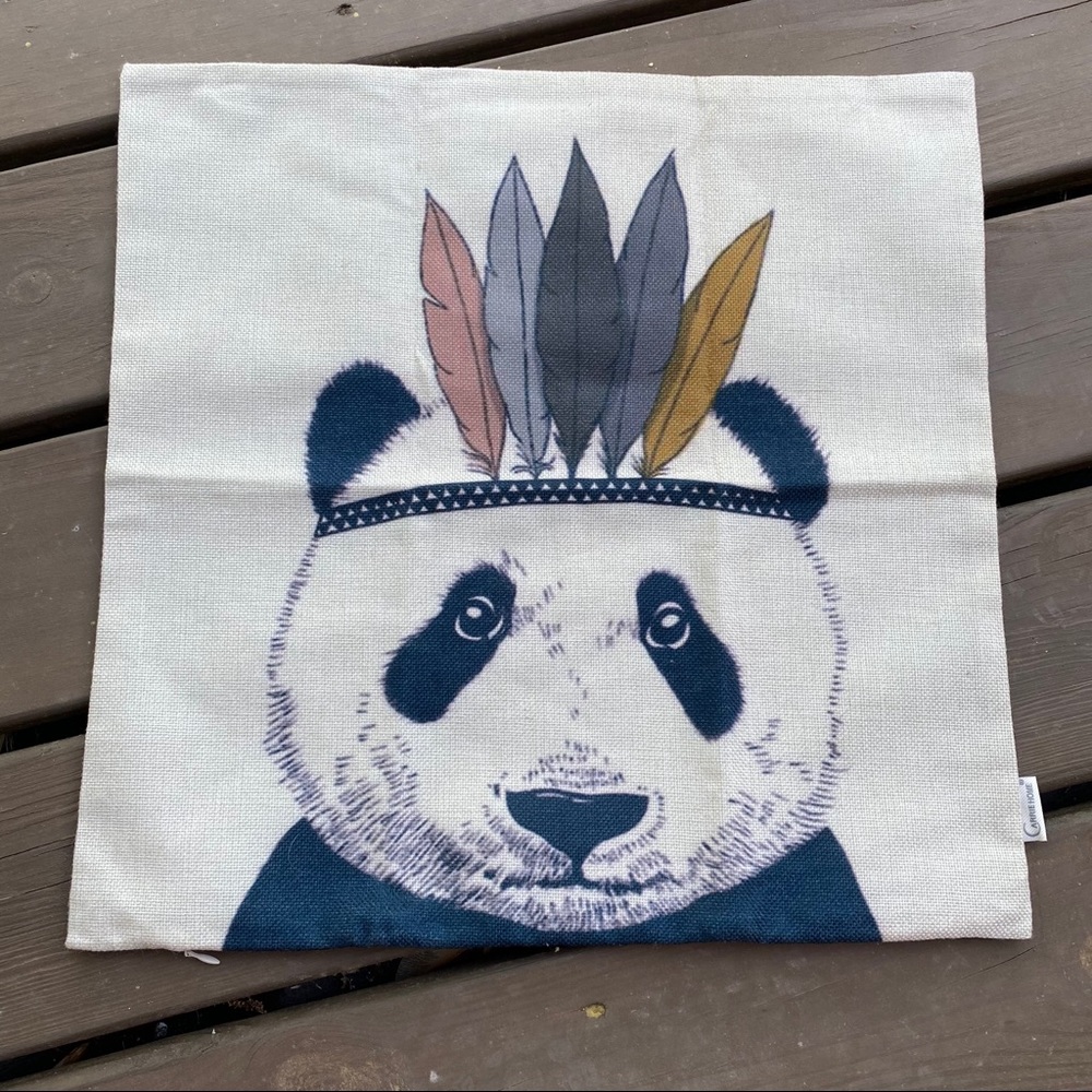 Boho Panda Bear with feathers pillow case